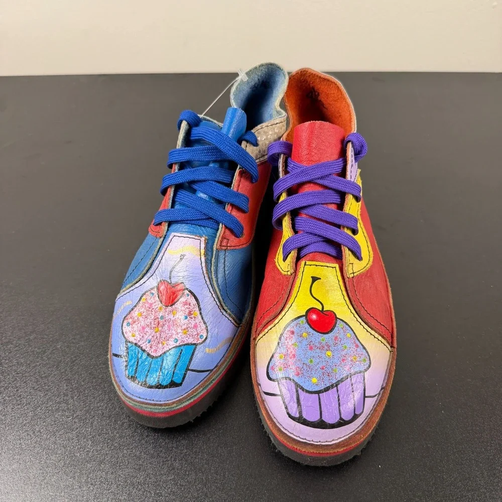 Soletech Hand Painted Shoes Women's Size 8.5 Multicolor Leather Casual Lace-Up